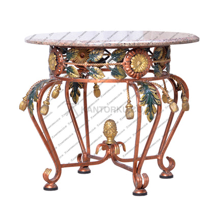 Meja bulat granit marmer Oliv dengan desain artistik bergaya klasik – kantorkudotcodotid