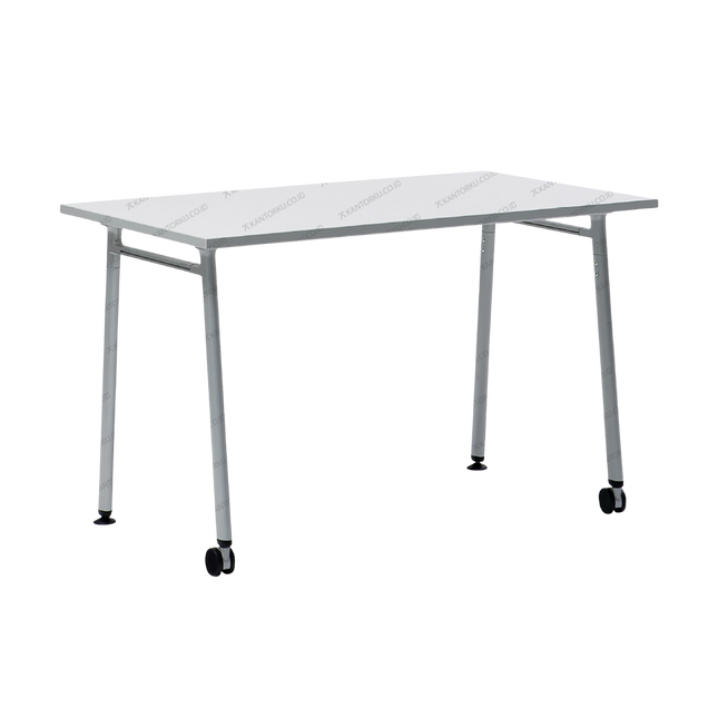 Meja kerja modern FIRM dengan desain minimalis dan kaki metal kokoh. Tersedia di Kantorku.