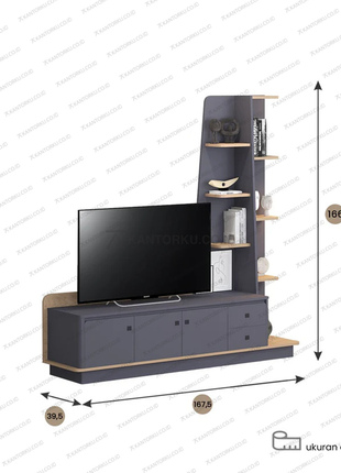 Unit TV cabinet fungsional dengan rak display vertikal elegan – Tersedia di Kantorku