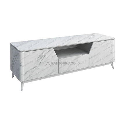 Meja TV modern TC MARBLE 160-01 dengan finishing PVC Vacuum Marble – Tersedia di Kantorku