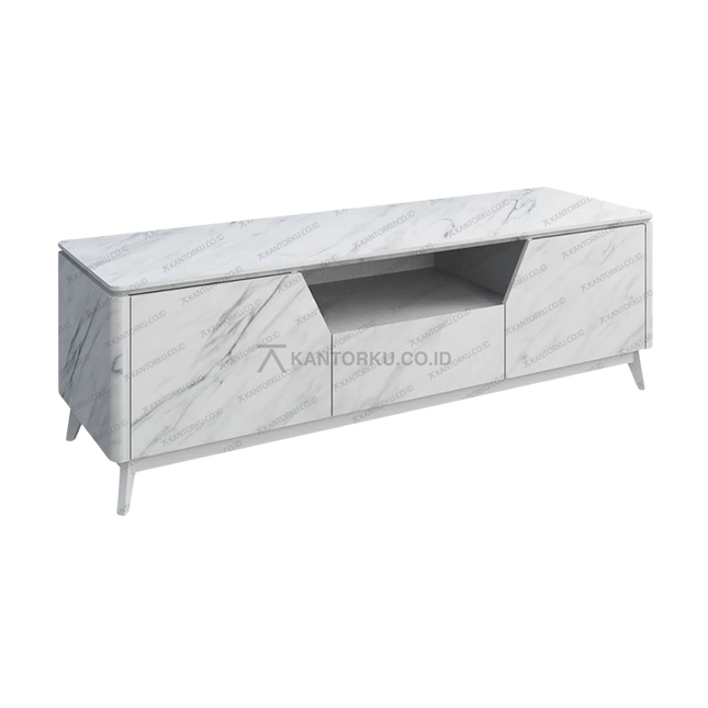 Meja TV modern TC MARBLE 160-01 dengan finishing PVC Vacuum Marble – Tersedia di Kantorku