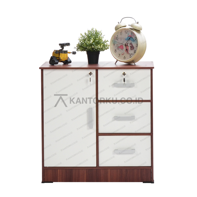 Lemari serbaguna 3 laci 1 pintu warna kayu natural untuk ruang kerja – Kantorku