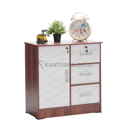 Rak penyimpanan minimalis dari MDF dengan kunci dan laci fungsional – Kantorku