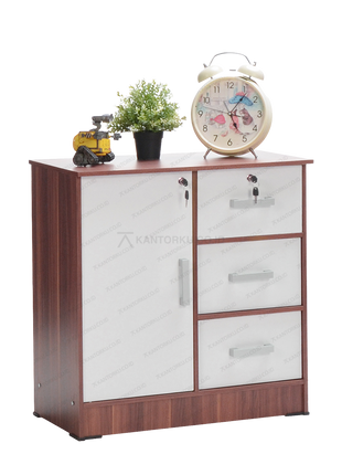 lemari MDF 3 laci dan 1 pintu dengan kunci