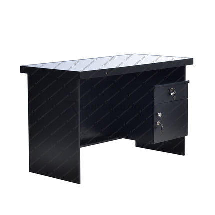 Meja kerja setengah biro OLC Mawar block teac dengan laci dan pintu berkunci — kantorkudotcodotid.