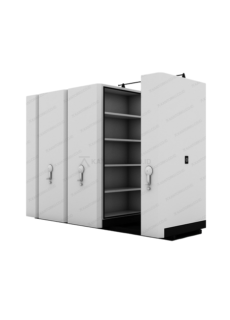 Mobile File Forte S6 Mechanical dengan sistem penggerak putar untuk penyimpanan arsip modern - Tersedia di Kantorku.co.id