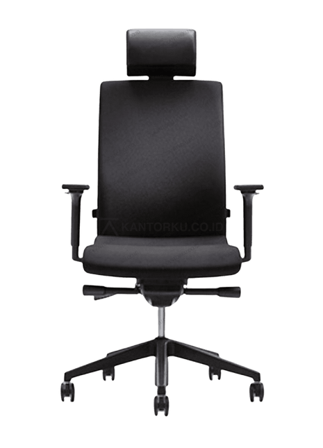Kursi kerja FIRM dengan sandaran kepala dan 3D adjustable armrest ergonomis. Tersedia di Kantorku.