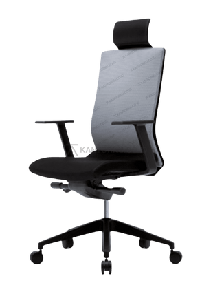 Kursi kerja FIRM modern dilengkapi headrest adjustable dan armrest 3D. Tersedia di Kantorku.co.id.