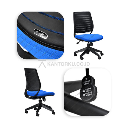 Kursi Kantor Ergonomis - Kursi Kerja desain Minimalis - Kursi Staff - Kursi Karyawan - kursi dengan roda , tanpa sandaran lengan, dan hidrolik  - kursi desain Minimalis murah - Savello - KANTORKU