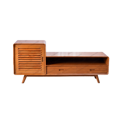 Meja TV Kayu Minimalis elegan untuk ruang keluarga
