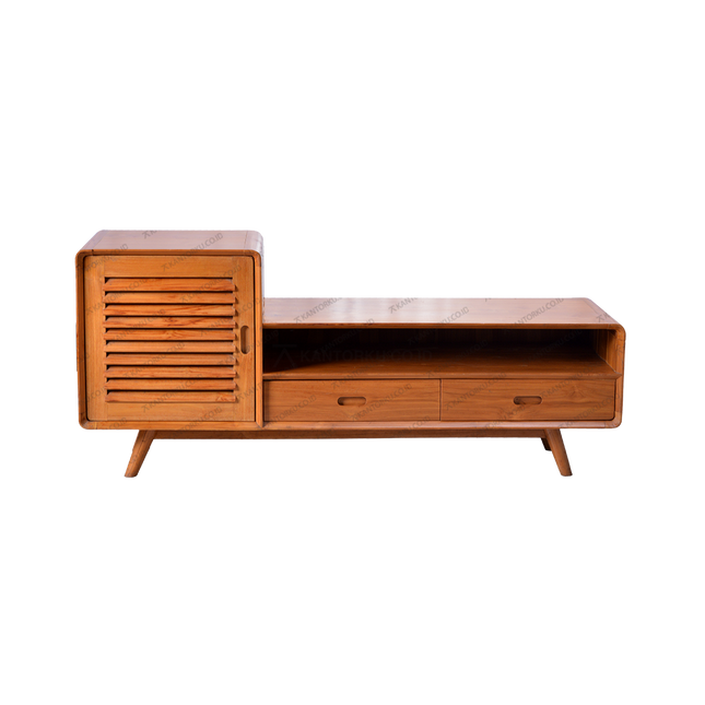 Meja TV Kayu Minimalis elegan untuk ruang keluarga