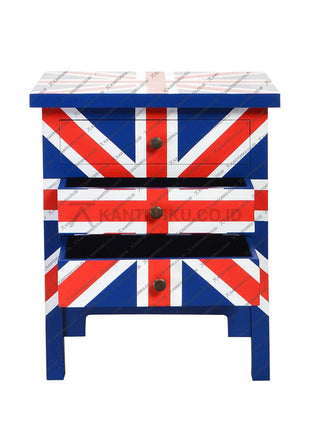 Nakas Retro Union Jack Kayu Klasik untuk Kamar Tidur atau Ruang Tamu – Kantorku
