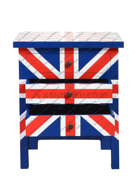 Nakas Retro Union Jack Kayu Klasik untuk Kamar Tidur atau Ruang Tamu – Kantorku