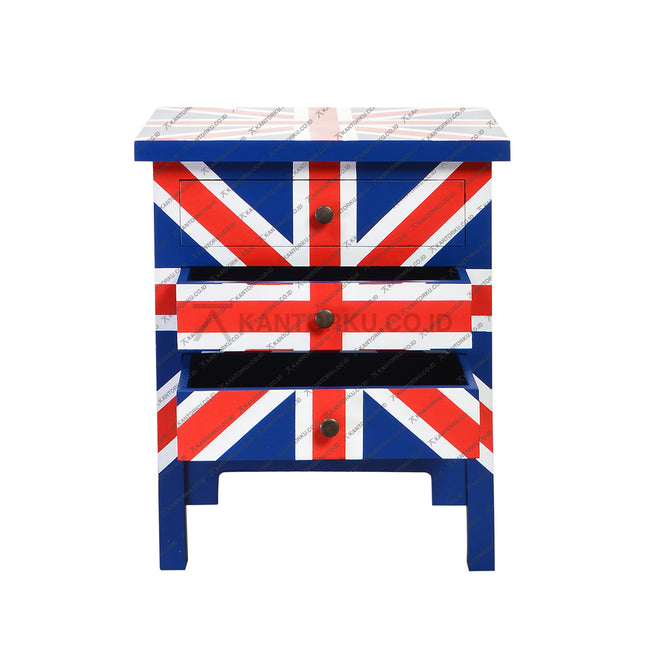 Nakas Retro Union Jack Kayu Klasik untuk Kamar Tidur atau Ruang Tamu – Kantorku