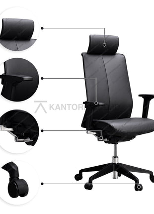 Napoli I kursi direktur Indachi berbahan kulit dengan kenyamanan ergonomis – kantorku.co.id