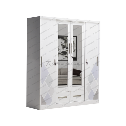 Lemari logam elegan warna putih dengan desain geometris dari kantorku.co.id