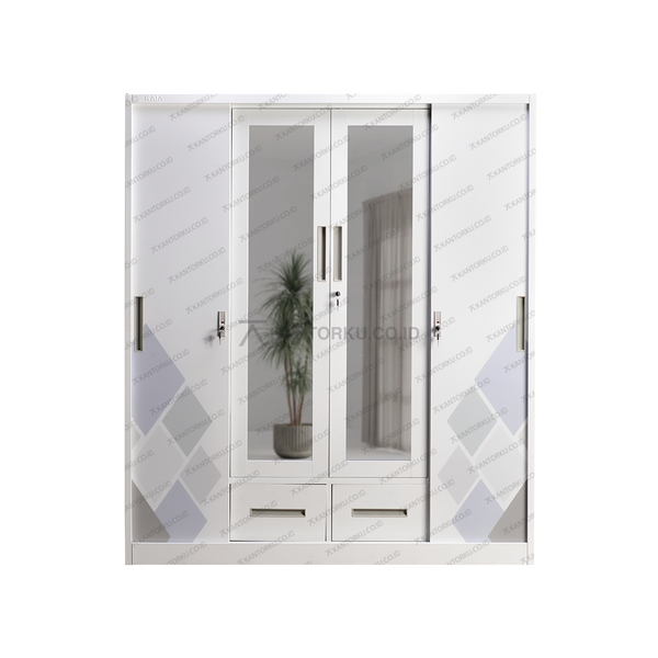 Lemari Pakaian LUNAR LP Besi 4P Sliding Kaca 160