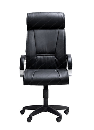 Kursi direktur Savello Onyx dengan armrest Polyurethane lembut dan kaki chrome elegan, ideal untuk ruang kerja eksekutif di kantorku.co.id.