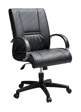Kursi Manager Savello Onyx L dengan sandaran tinggi dan kaki aluminium kokoh, menghadirkan kemewahan serta kenyamanan kerja di Kantorku.