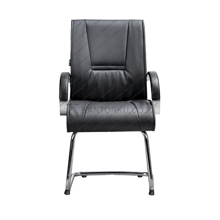 Kursi Hadap Savello dengan kaki cantilever chrome elegan dan sandaran lengan ergonomis, ideal untuk ruang rapat modern di Kantorku.