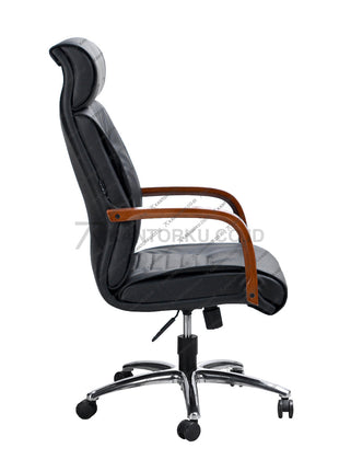 Savello Platinum HA kursi direktur bergaya klasik modern dengan elemen kayu mahoni dan fitur Tilting Control ergonomis di Kantorku.