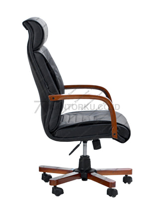 Savello Platinum H kursi direktur elegan dengan kayu mahoni berkualitas dan mekanisme tilting control untuk kenyamanan kerja di Kantorku.