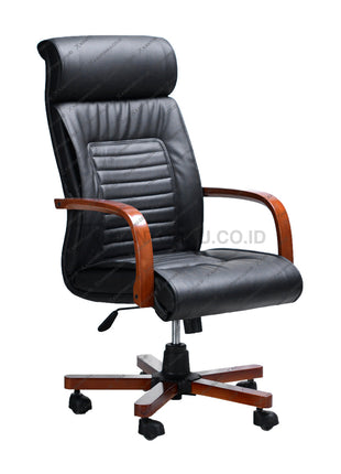 Kursi kantor Savello Platinum H bergaya klasik modern dengan finishing kayu natural dan fitur hidrolik kuat di kantorku.co.id.