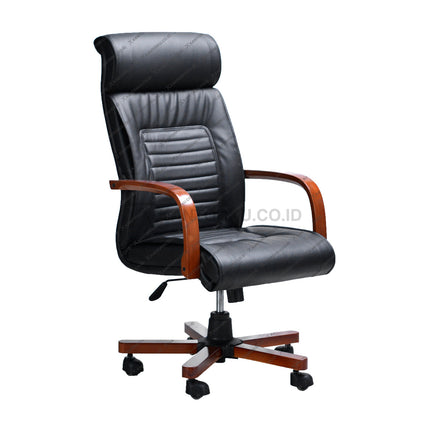 Kursi kantor Savello Platinum H bergaya klasik modern dengan finishing kayu natural dan fitur hidrolik kuat di kantorku.co.id.