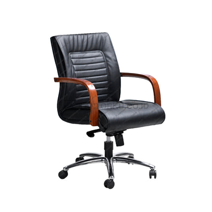 Kursi kantor Savello Platinum LKCA premium dengan kombinasi kayu mahoni dan bahan kulit sintetis halus di kantorku.co.id.