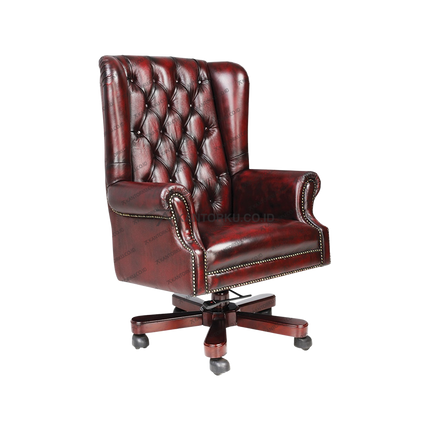Kursi direktur Ponzio high-back kulit asli bergaya klasik elegan dari Kantorku