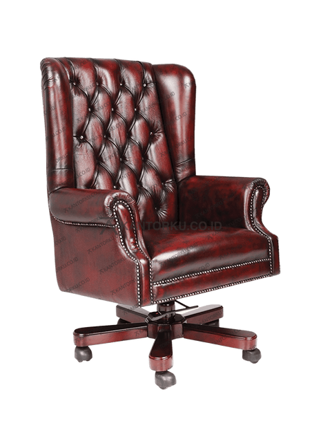 Kursi direktur Ponzio high-back kulit asli bergaya klasik elegan dari Kantorku