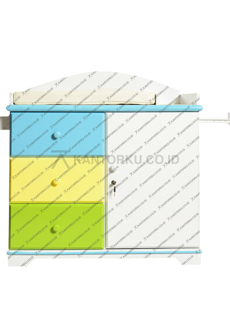 Baby Tafel Kayu Blockteak Multifungsi dengan Rak dan Laci – Kantorku