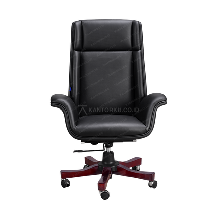 Kursi direktur Salvador I WD Leather dengan kaki kayu mahoni elegan dari Kantorku