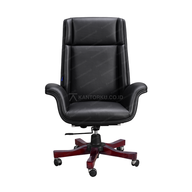 Kursi direktur Salvador I WD Leather dengan kaki kayu mahoni elegan dari Kantorku