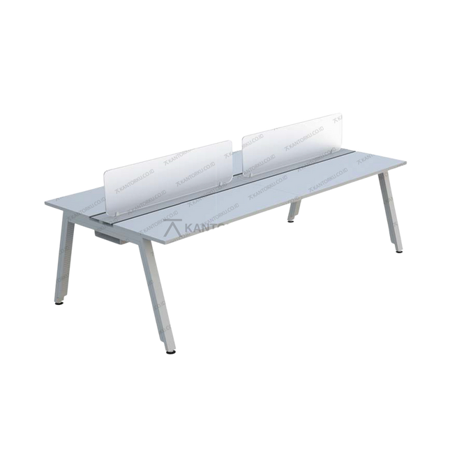 Meja kerja kolaboratif FIRM bergaya profesional dengan desain minimalis. Tersedia di Kantorku.co.id