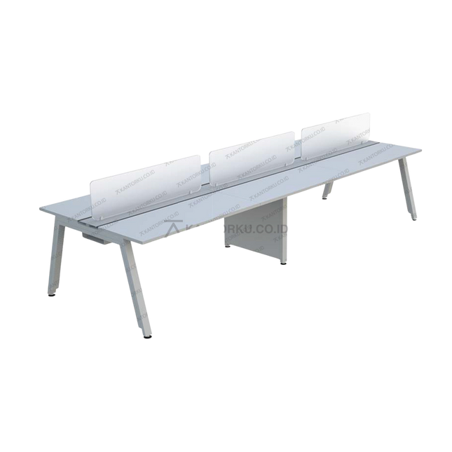 Workstation modern dengan sekat acrylic sandblasted dari FIRM. Tersedia di Kantorku.