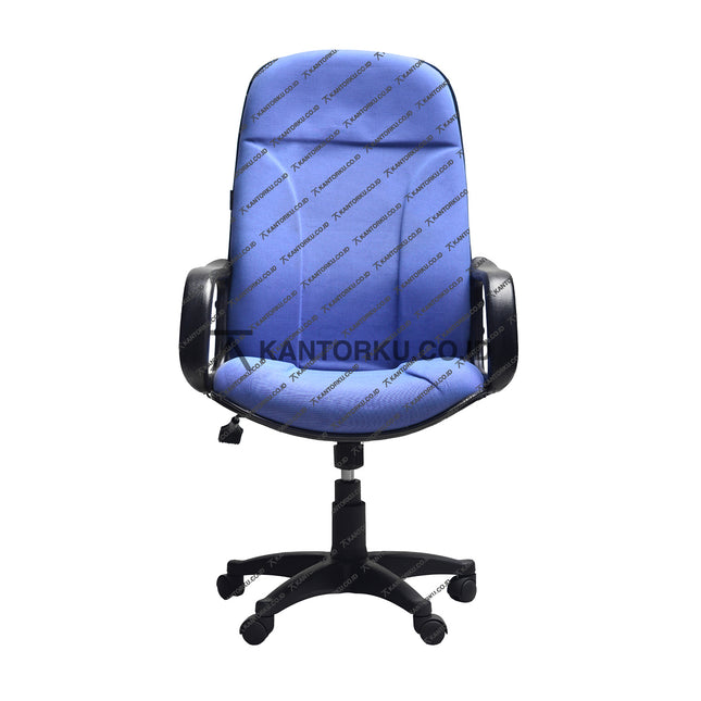 Blue office chair with black base on a white background - Kursi Kantor dengan roda, lengan sandaran, dan tuas hidrolik - Subaru - KANTORKU