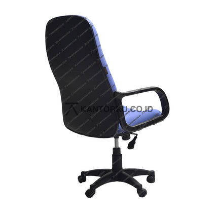 Blue office chair with black base on a white background - Kursi Kantor dengan roda, lengan sandaran, dan tuas hidrolik - Subaru - KANTORKU