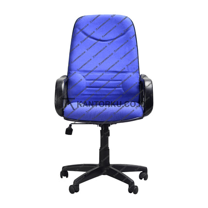 Blue office chair with black base on a white background - Kursi kerja dengan roda, lengan sandaran, dan tuas hidrolik - Subaru - KANTORKU
