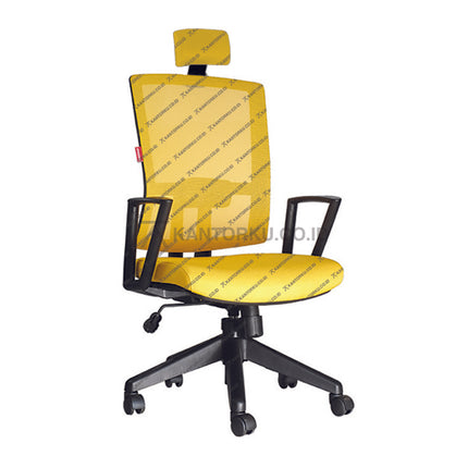Yellow office chair with black base on a white background