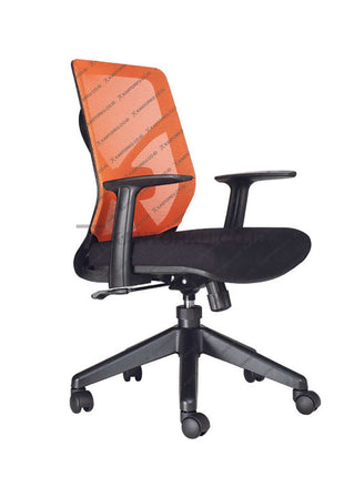 Black office chair with orange backrest on a white background