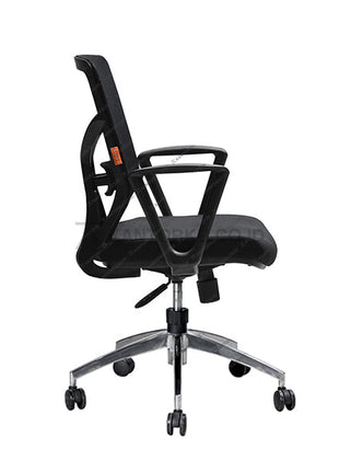 Black office chair with adjustable backrest on a white background