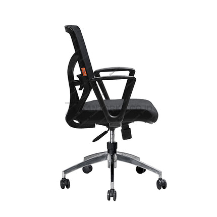 Black office chair with adjustable backrest on a white background