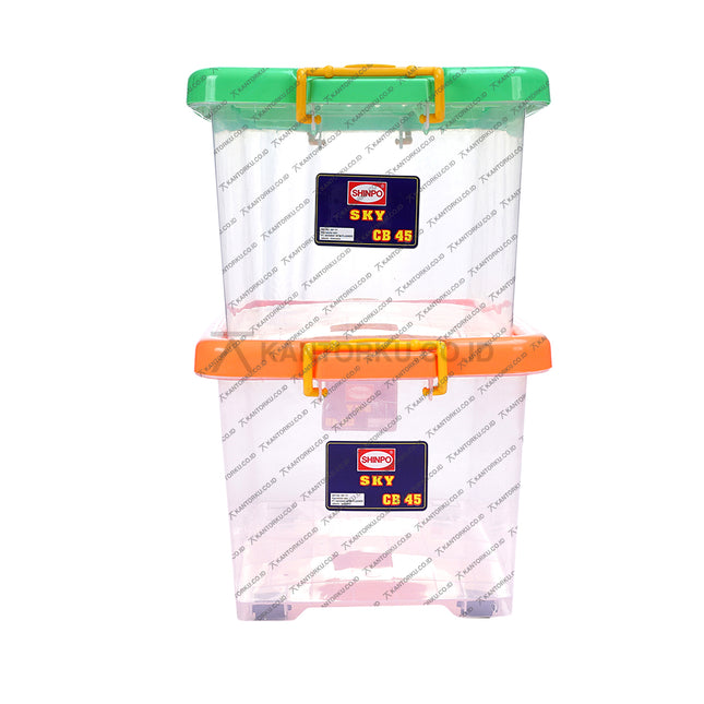 Shinpo SIP 111 SKY Box Container 45 Liter dengan roda untuk penyimpanan serbaguna rumah dan kantor – tersedia di KANTORKU.