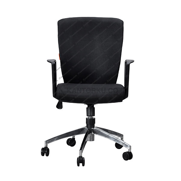 Kursi kerja profesional warna hitam dengan sandaran ergonomis dan tuas pengatur