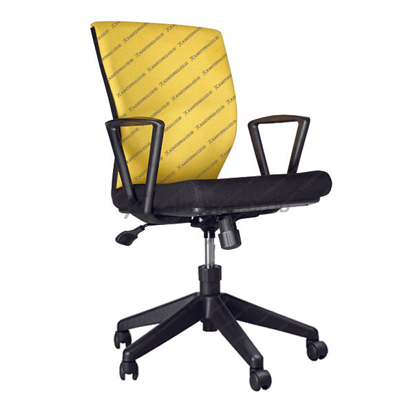 Kursi kantor Ecos SKF 5703 dengan desain modern minimalis, dilengkapi sandaran tangan, hidrolik pengatur tinggi, tilting control, kaki dan roda nylon, cocok untuk ruang kerja ergonomis.
