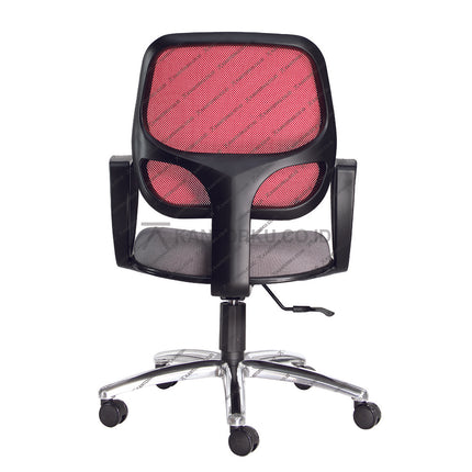Office chair with pink mesh backrest on a white background