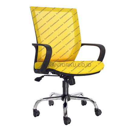 Yellow office chair with black accents on a white background