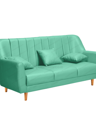 Sofa minimalis ergonomis nyaman terjangkau dengan kaki kayu kokoh natural Tersedia di Kantorku
