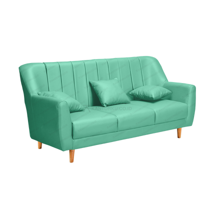 Sofa minimalis ergonomis nyaman terjangkau dengan kaki kayu kokoh natural Tersedia di Kantorku